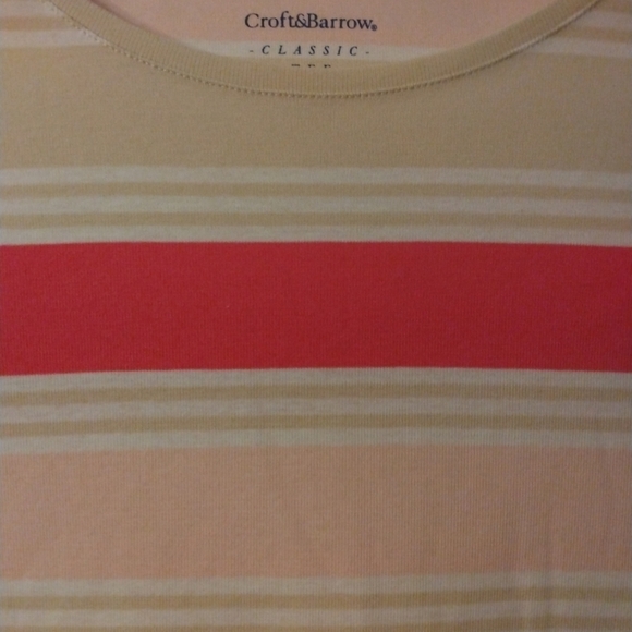 Croft & Barrow Pink,Tan,&White Horizontal Striped Long Sleeved Comfort Tee XL - Picture 4 of 12